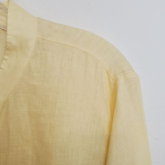 GO Silk buttercream yellow linen Mandarin collar blouse - Picture 2 of 13